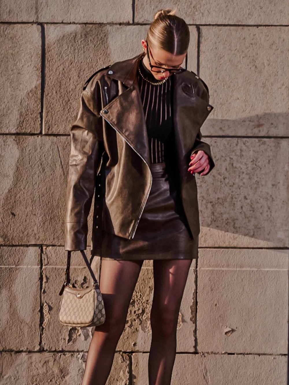 Oversized Brown Leather Jacket